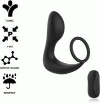 BLACK & SILVER - BLACK RECHARGEABLE SILICONE REMOTE CONTROL ANAL MASSAGER