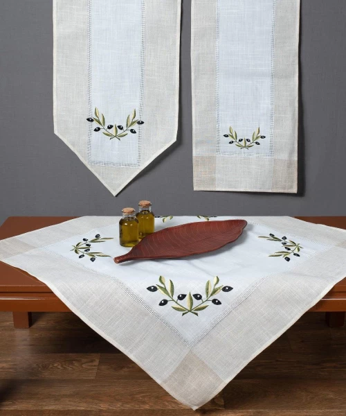 Τραπεζομάντηλο bg23a (160cm x 250cm) ivory με μαύρη ελιά Silk Fashion