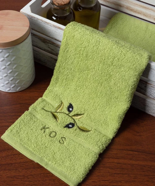 Δωδεκάδα πετσέτες χεριών (30cm x 50cm) πράσινο με κλαδί ΚΩΣ Silk Fashion