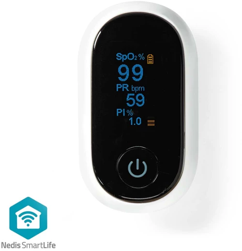 NEDIS BTHOX10WT Bluetooth smart παλμικό οξύμετρο με οθόνη OLED, σε λευκό χρώμα.