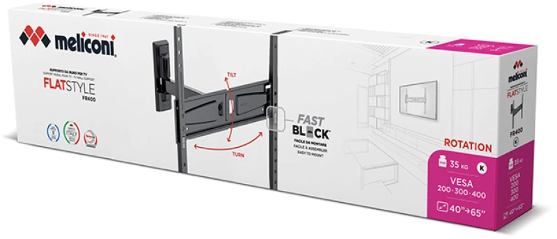 MELICONI FLATSTYLE FR400 Επιτοίχια βάση στήριξης με βραχίονα, για τηλεοράσεις LED/LCD από 40" έως 65".