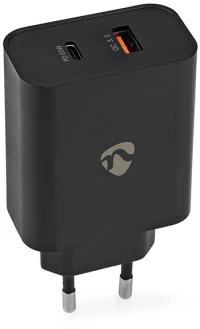 NEDIS WCPD65W130BK Universal φορτιστής με 2 εξόδους USB-A & USB-C, 3.25A, σε μαύρο χρώμα.