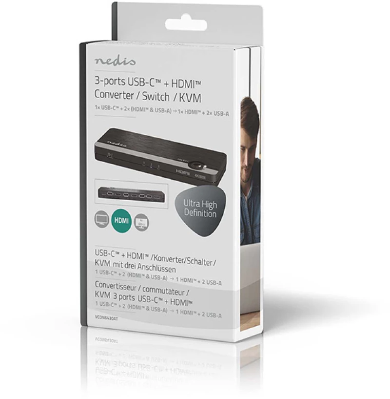 NEDIS VCON6430AT Μετατροπέας / Switch από 2x HDMI + 1x USB-C θηλ. + 2x USB- A θηλ σε 1x HDMI + 2x USB- A θηλ.