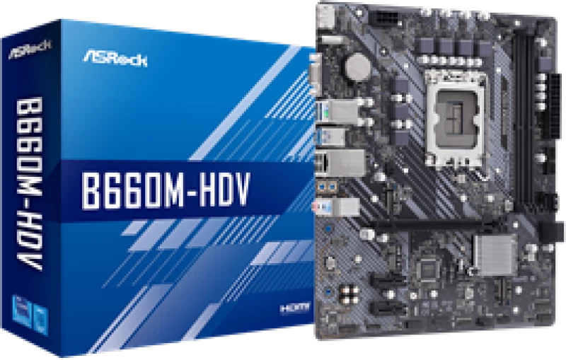 ASROCK MB B660M-HDV, SOCKET INTEL LGA1700 13th/12th GEN, CS INTEL B660, 2 DIMM SOCKETS DDR4, D-SUB/DP/HDMI, LAN GIGABIT, MICRO-ATX, 2YW.