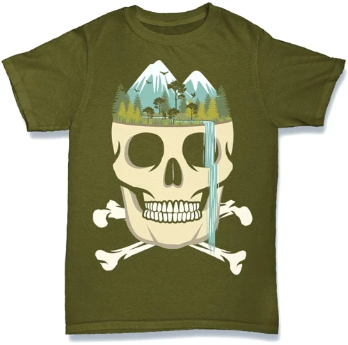 Skull Waterfall Tshirt Χακί