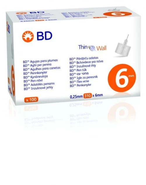 Βελόνες Ινσουλίνης BD Thin Wall 31G x 6mm 100τμχ
