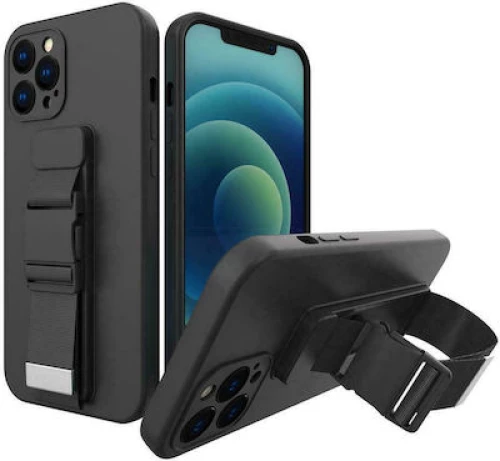 Hurtel Rope Back Cover Σιλικόνης με Λουράκι Μαύρο (iPhone XR)