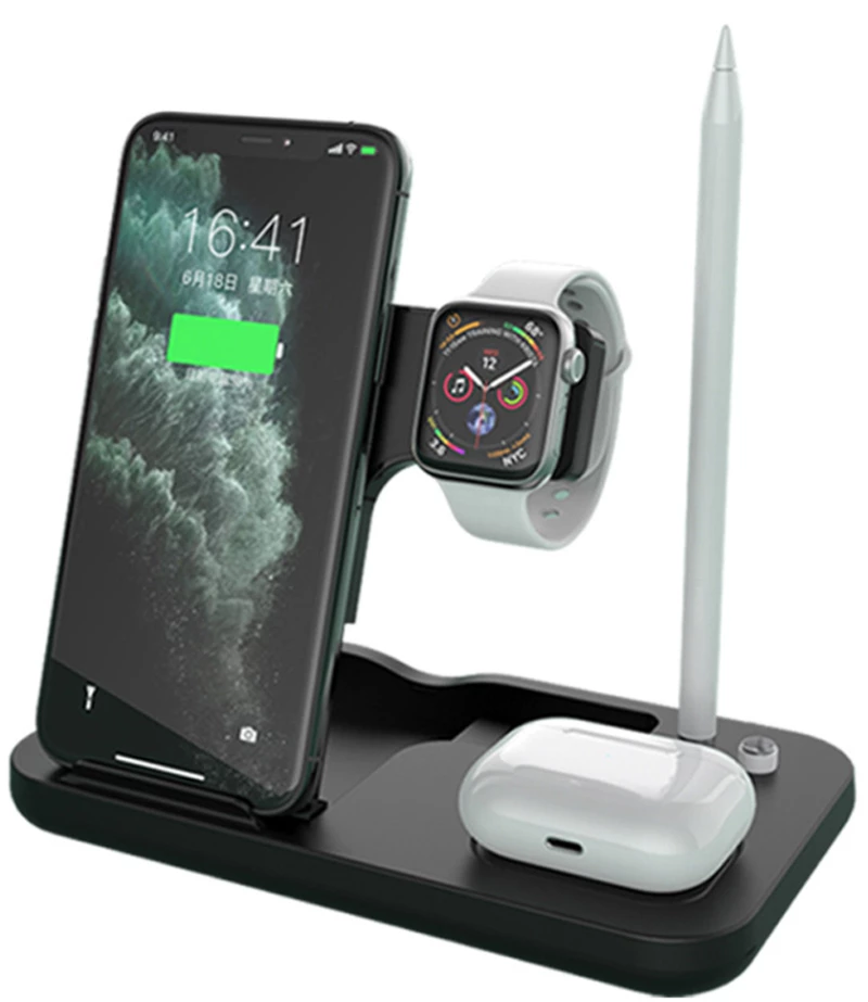 Techsuit - Wireless Charging Station 4in1 (D22) - for iPhone, Apple Watch. AirPods, Apple Pencil 15W with Cable - Black