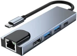 Διαχωριστής 5 σε 1 USB HUB USB-C σε 2xUSB + HDMI + USB-C + LAN RJ45 Προσαρμογέας Tech-Protect V3-HUB γκρι