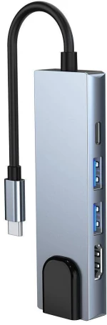 Διαχωριστής 5 σε 1 USB HUB USB-C σε 2xUSB + HDMI + USB-C + LAN RJ45 Προσαρμογέας Tech-Protect V3-HUB γκρι