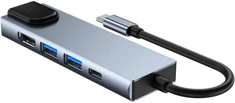 Διαχωριστής 5 σε 1 USB HUB USB-C σε 2xUSB + HDMI + USB-C + LAN RJ45 Προσαρμογέας Tech-Protect V3-HUB γκρι