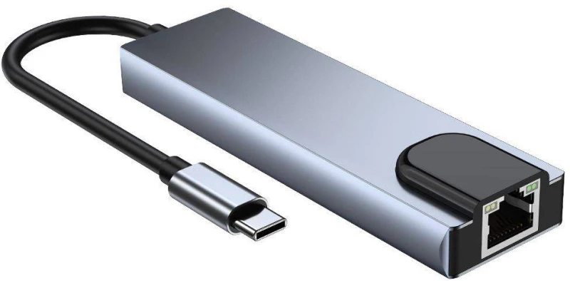 Διαχωριστής 5 σε 1 USB HUB USB-C σε 2xUSB + HDMI + USB-C + LAN RJ45 Προσαρμογέας Tech-Protect V3-HUB γκρι