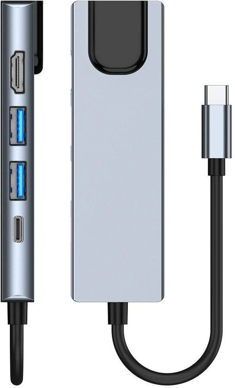 Διαχωριστής 5 σε 1 USB HUB USB-C σε 2xUSB + HDMI + USB-C + LAN RJ45 Προσαρμογέας Tech-Protect V3-HUB γκρι