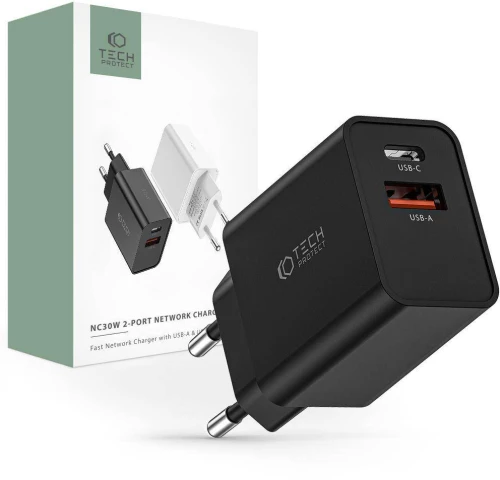 Wall Charger 30W PD USB-C + QC3.0 USB Tech-Protect NC30W black