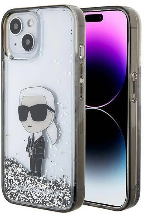 Original Case APPLE IPHONE 15 Karl Lagerfeld Hardcase Liquid Glitter Ikonik (KLHCP15SLKKNSK) transparent