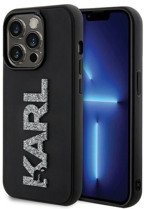 Karl Lagerfeld® 3d Logo Glitter Back Cover Προστατευτική Θήκη Σιλικόνης iPhone 15 Pro Max- Black