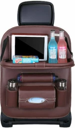 Πολυχρηστική Θήκη Πλάτης Καθίσματος Car Organizer for the seat foldable shelf mini car table - Καφέ