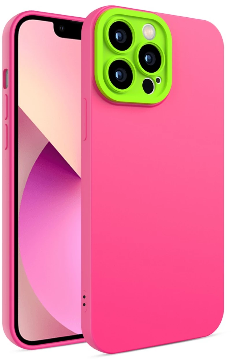 Θήκη Σιλικόνης Με Κάλυμμα στις Κάμερες για iPhone 13 Pro Ροζ/ Lime ΟΕΜ