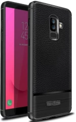 Κάλυμμα πλάτης TPU Litchi Texture για Samsung Galaxy J8 2018 Black OEM