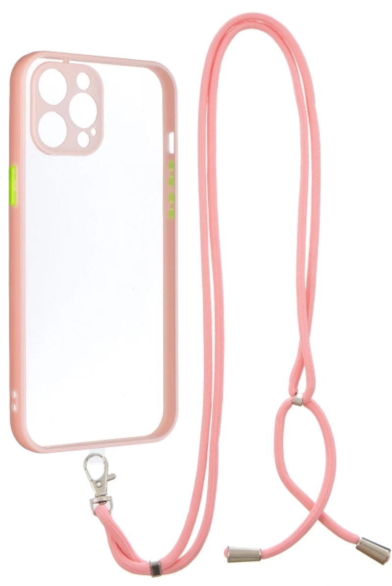 Θήκη Σιλικόνης με Κορδόνι για το Λαιμό Για iPhone 12 Pro Max - Διαφανο / Ροζ OEM