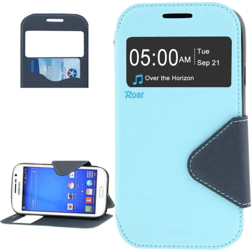 Δερμάτινη θήκη με μαγνητικό άνοιγμα υφής Litchi οριζόντια ανοιγόμενη με παράθυρο καλούντος & υποδοχή κάρτας για Galaxy Gr& Neo / i9060 (Μπλε) (OEM)