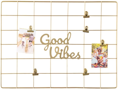 Κάδρο Φωτογραφιών Από Χρυσό Μεταλλικό Πλέγμα Good Vibes 40x30cm