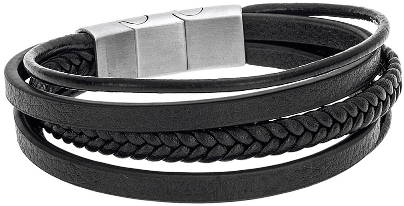 Ανδρικό μαύρο δερμάτινο-ατσάλινο βραχιόλι