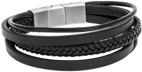 Ανδρικό μαύρο δερμάτινο-ατσάλινο βραχιόλι