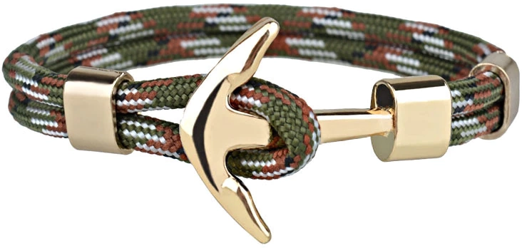 Ανδρικό βραχιόλι Rykle άγκυρα χακί-λευκό-χρυσό