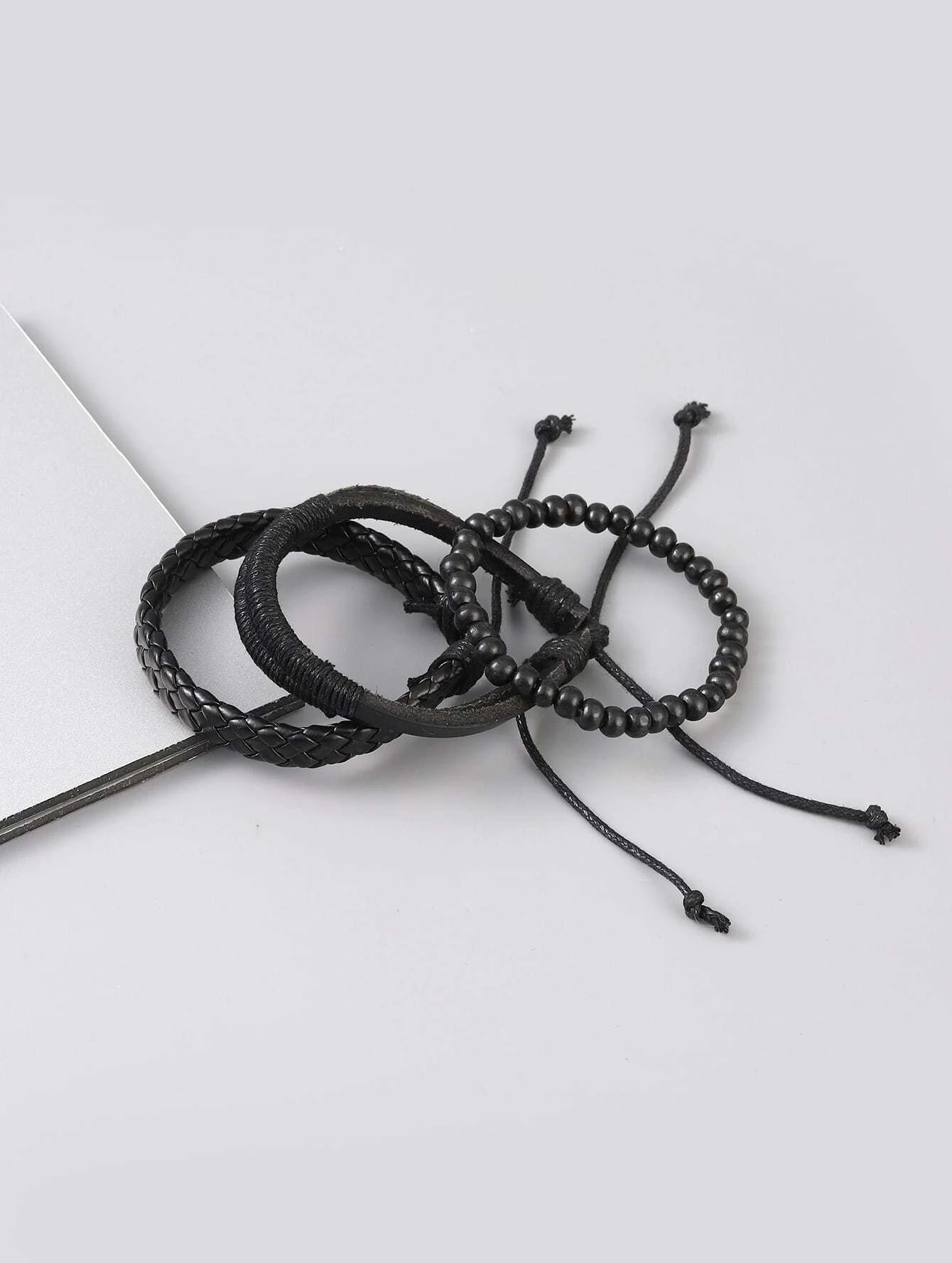 Σετ μαύρα ανδρικά δερμάτινα βραχιόλια