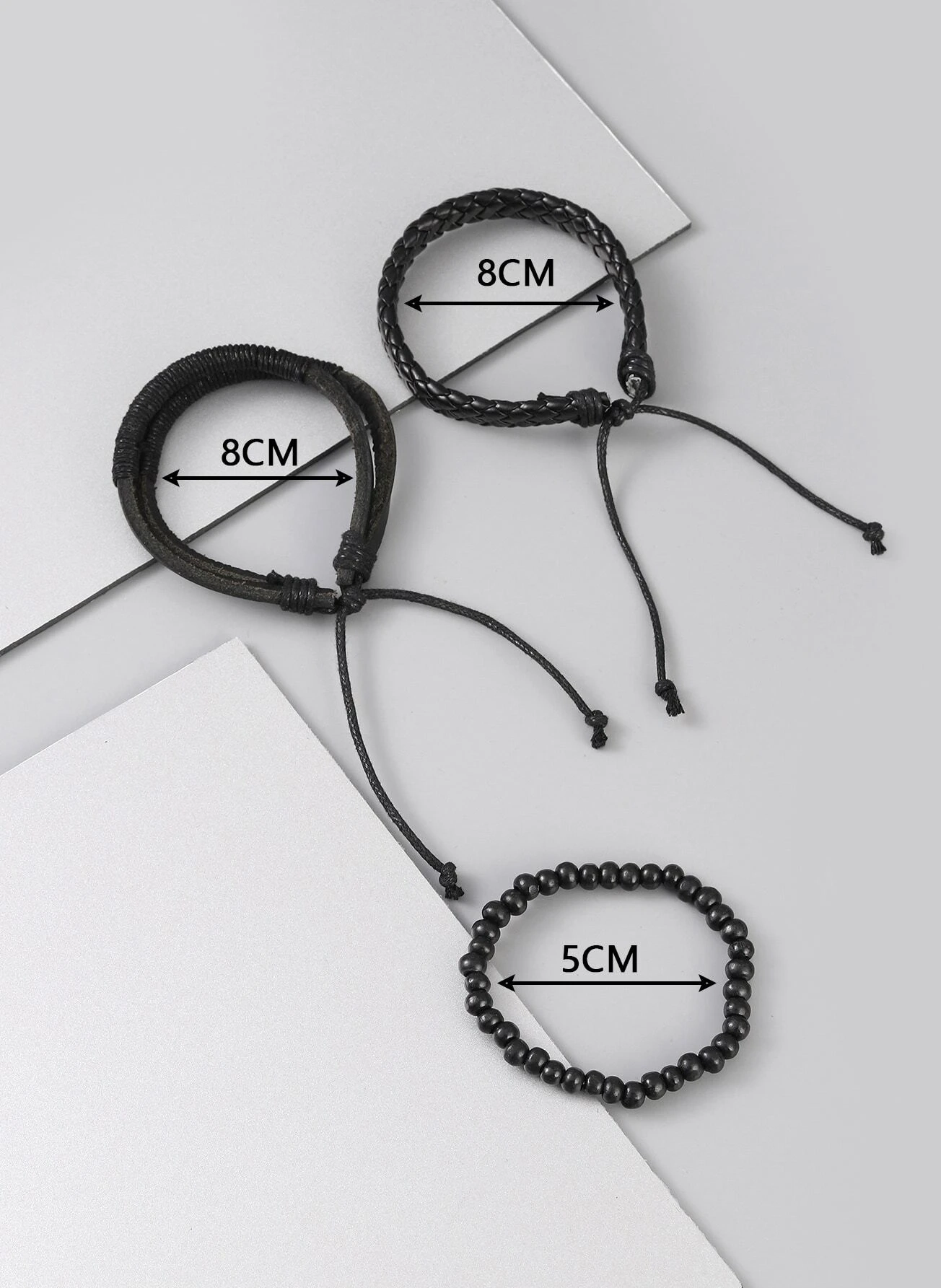 Σετ μαύρα ανδρικά δερμάτινα βραχιόλια