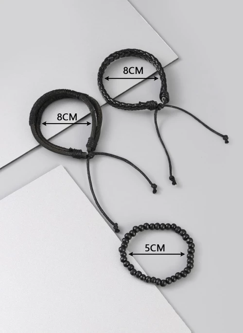 Σετ μαύρα ανδρικά δερμάτινα βραχιόλια