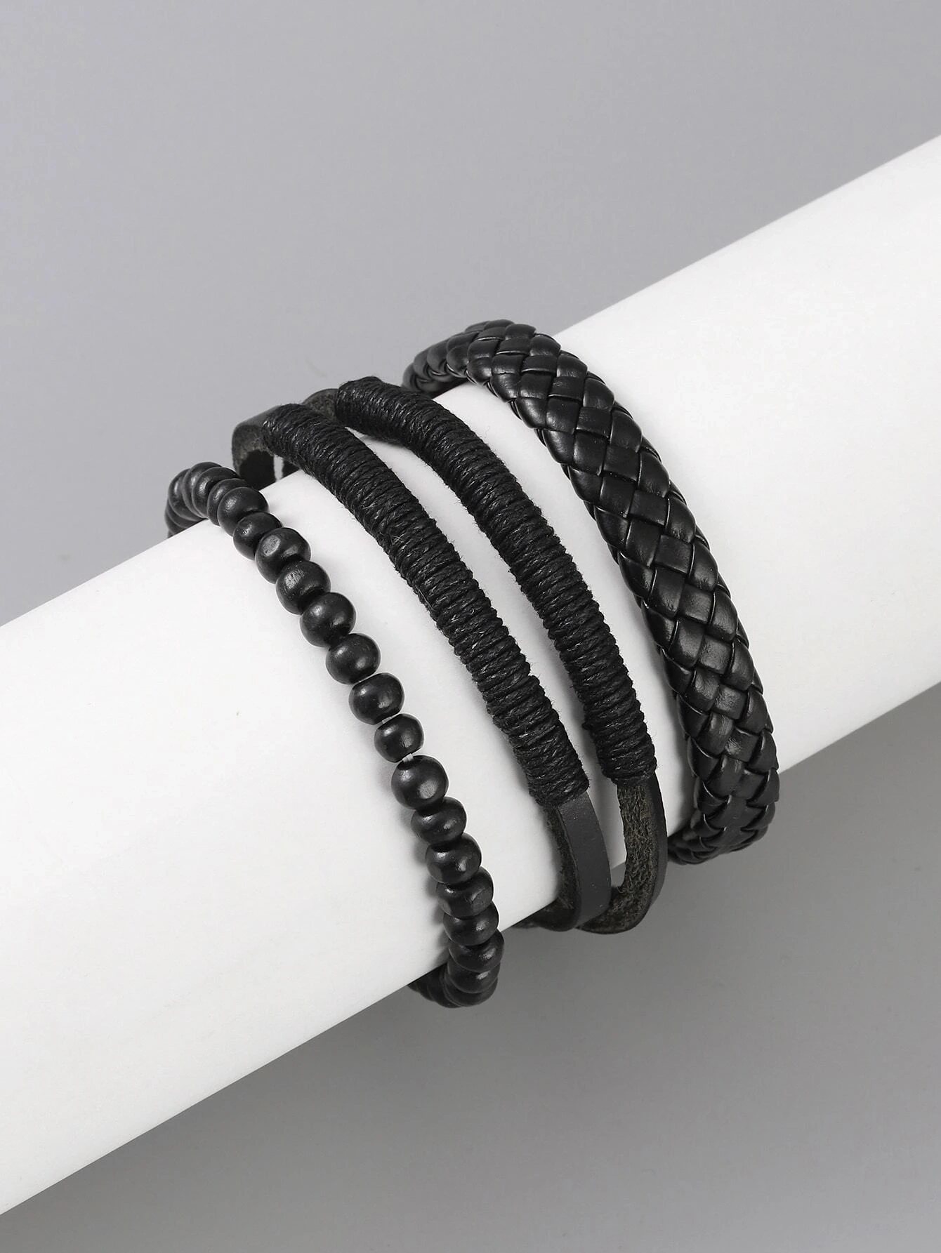 Σετ μαύρα ανδρικά δερμάτινα βραχιόλια