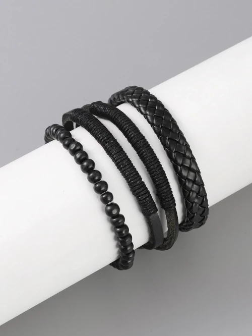 Σετ μαύρα ανδρικά δερμάτινα βραχιόλια