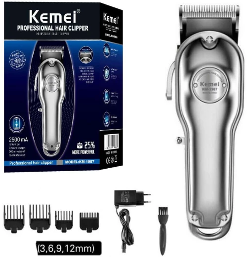 Επαναφορτιζόμενη Κουρευτική Μηχανή Kemei KM-1987 Ασημί