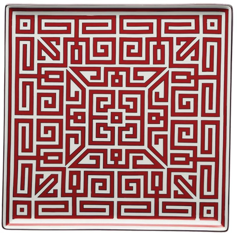 Ginori 1735 Porcelain Vide Poche Squared Plate Labirinto Scarlatto 30.9cm x 2.3cm