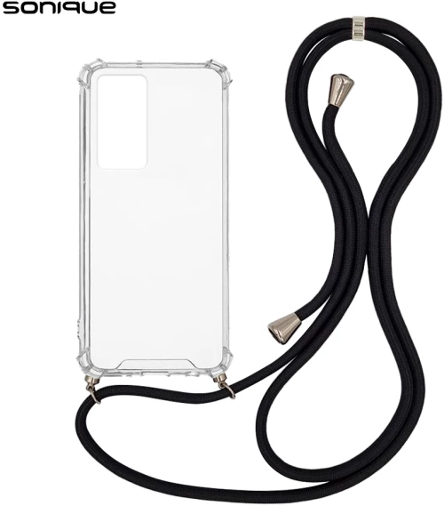 Θήκη Σιλικόνης με Κορδόνι Sonique Armor Clear Xiaomi Xiaomi 12T  / Xiaomi 12T Pro Μαύρο - Sonique - Μαύρο - Xiaomi 12T, Xiaomi 12T Pro