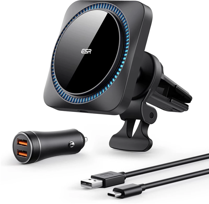 ESR - [3pcs Bundle] Premium Wireless Car Charging Set HaloLock (2C570) - with MagSafe CryoBoost for Air Vent, 36W - Black