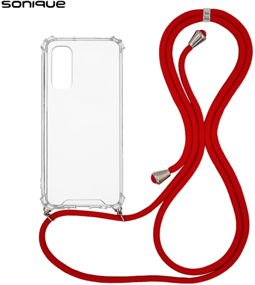 Θήκη Σιλικόνης με Κορδόνι Sonique Armor Clear Samsung Galaxy M54 5G Κόκκινο - Sonique - Κόκκινο - Galaxy M54 5G