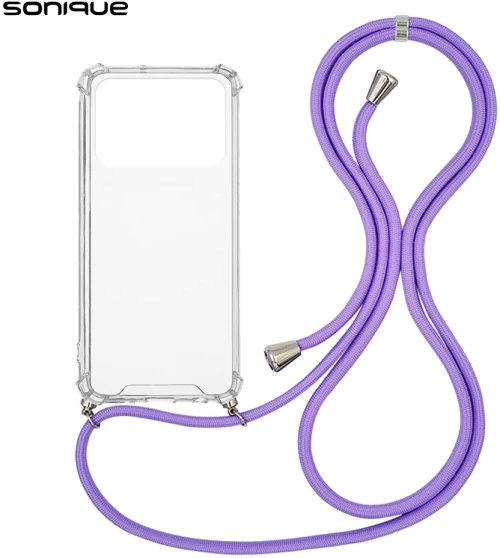 Θήκη Σιλικόνης με Κορδόνι Sonique Armor Clear Xiaomi Poco C40 Λιλά - Sonique - Λιλά - Poco C40