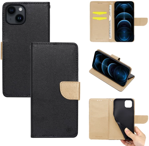 Θήκη Βιβλίο Sonique Trend Book Apple iPhone 14 Μαύρο / Χρυσό - Sonique - Μαύρο / Χρυσό - iPhone 14