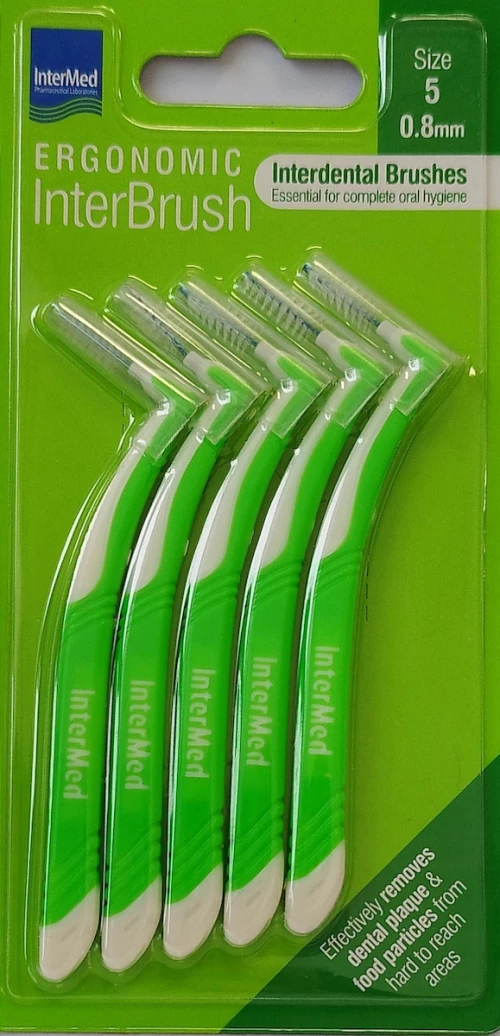 INTERMED ergonomic μεσοδόντια βουρτσάκια με λαβή 0.8mm πράσινο 5τμχ