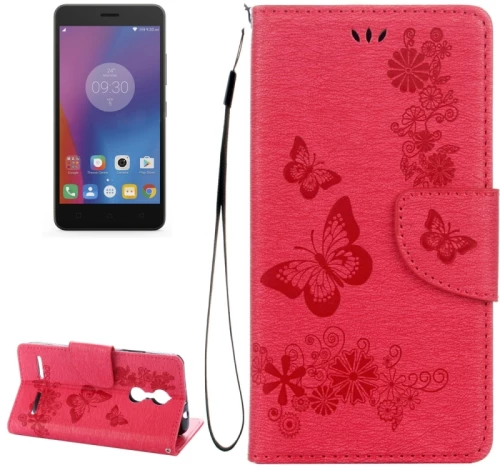 For Lenovo  K6 5.0 inch Butterflies Embossing Horizontal Flip Leather Case with Holder & Card Slots & Wallet & Lanyard(Red) (OEM)