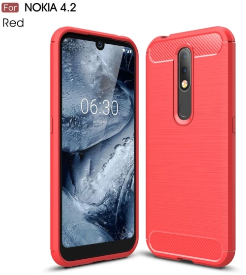 Brushed Texture Carbon Fiber TPU Case for Nokia 4.2(Red) (OEM)