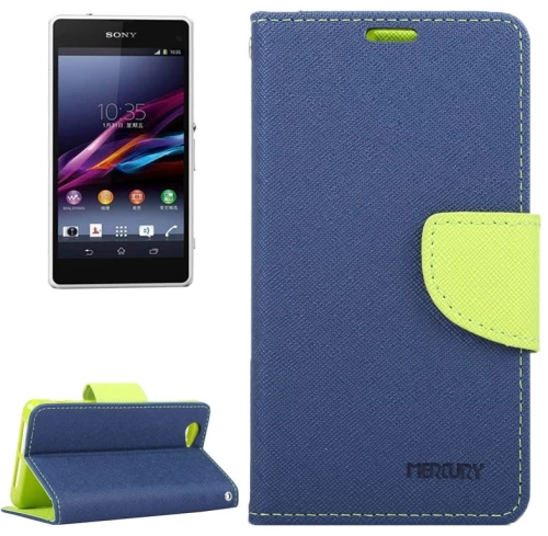 MERCURY Cross Texture Contrast Color Style Leather Case with Holder & Card Slots & Wallet for Sony Xperia Z1 Compact(Dark Blue) (OEM)