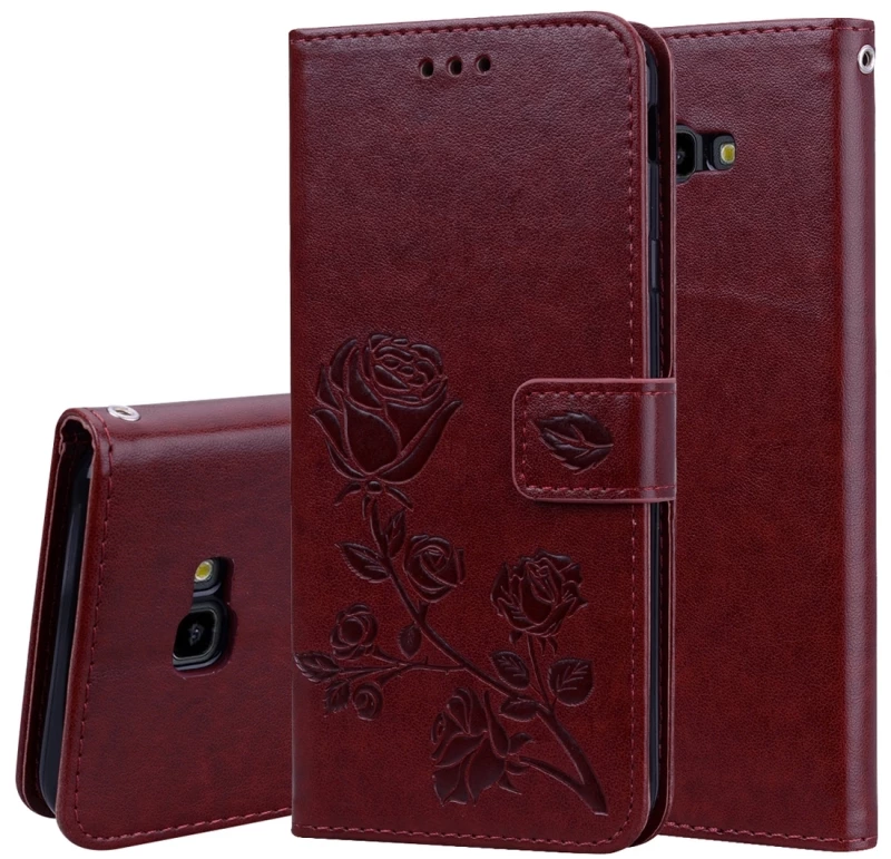 Rose Embossed Horizontal Flip PU Leather Case for Samsung Galaxy J4 Plus, with Holder & Card Slots & Wallet (Brown) (OEM)