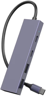 POWERTECH USB hub PTH-110, 4x θυρών, 10Gbps, USB-C σύνδεση, γκρι