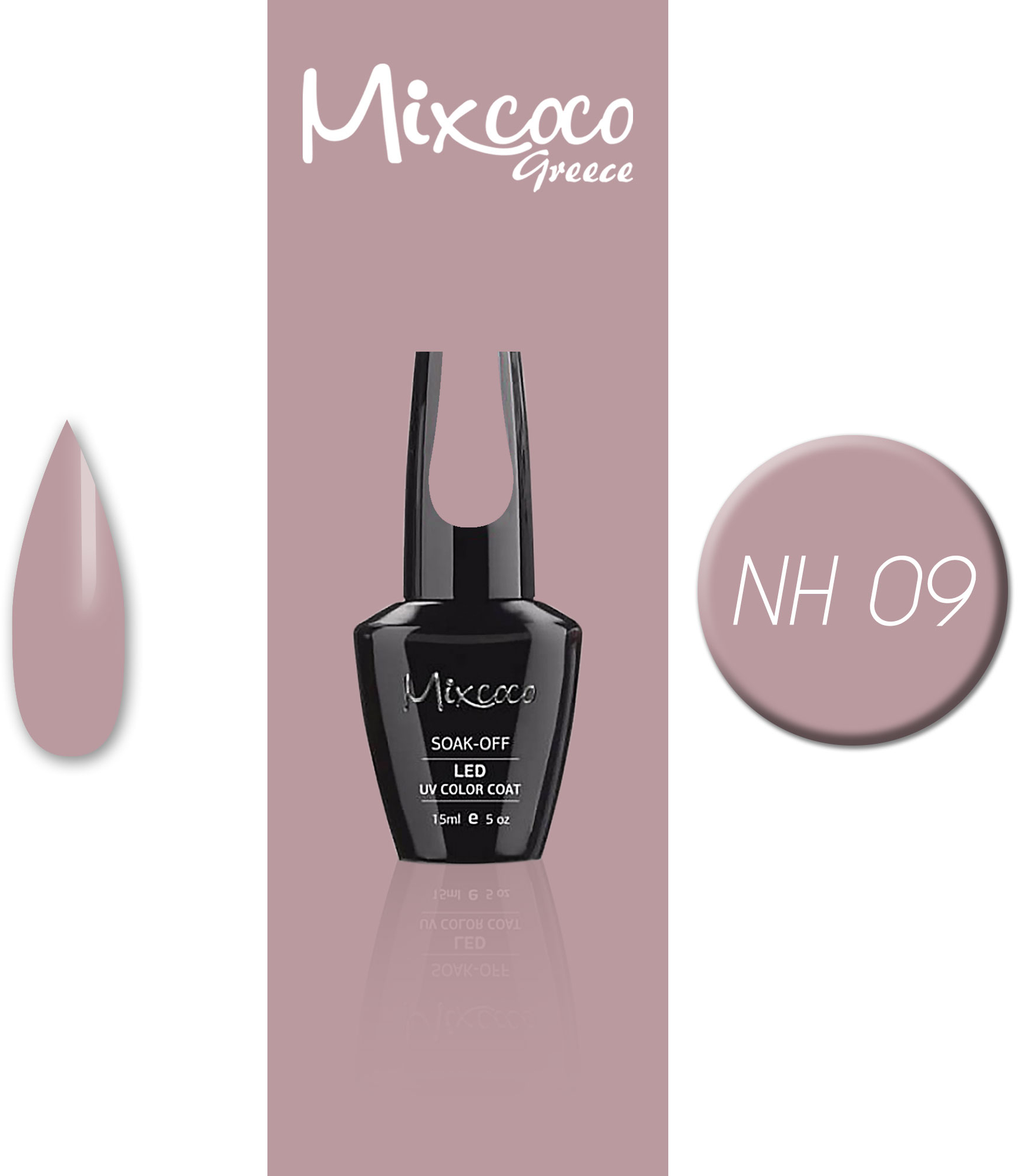 Mixcoco NH-09 Ημιμόνιμο Βερνίκι Grey Flavor (Ροζ-Μωβ Σκούρο) 15ml