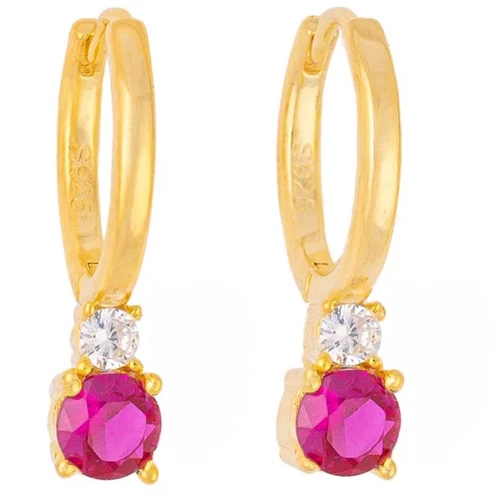 Κρίκοι επιχρυσωμένο ασήμι 925, με φούξια και λευκό ζιργκόν, της Excite Fashion Jewellery. S-64-4-G-85