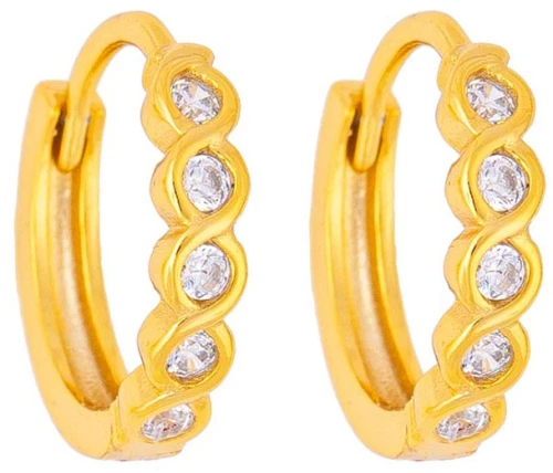 Κρίκοι επιχρυσωμένο ασήμι 925, πλεξούδα με μονόποετρα λευκά  ζιργκόν, της Excite Fashion Jewellery. S-49-G-75